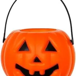 Halloween Pumpkin Candy Bucket, Orange Plastic Jack-o'-Lantern with Handle, Trick or Treat Basket-image-26