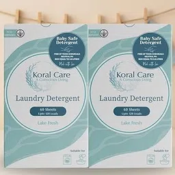 Koral Care Baby Laundry Detergent Sheets, 120 Sheets (= 7 L of Liquid), No Harsh Chemicals, Safe for Sensitive Skin, pH adjusted, Hypoallergenic, Tough on stains, Gentle on Mother's Hands (2)-image-55