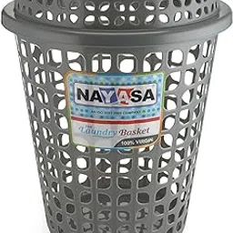 Nayasa Round Petal Laundry Basket with Lid | 44 Ltrs | Plastic Storage Basket for Clothes, Toys & Household Utility | Stylish & Durable Organizer for Bedroom, Bathroom & Living Room | Grey-picture-25