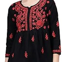 seva chikan Hand Embroidered Lucknowi Chikankari Black Cotton A-line Short Top & Tunic for Women SCL9201-picture-19