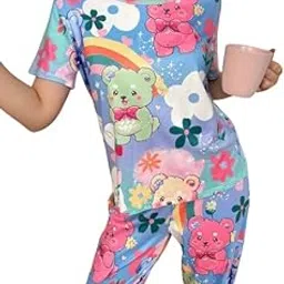 harpita Printed Round Neck Short Sleeve Nightsuit Set | Pajama Set | Casual Night Dress for Women-picture-11