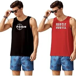 enziko Mens Vest Cotton Regular Fit Grphic Printed Round Neck Multicolour (Pack of 2)-picture-34