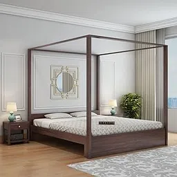 EBANSAL Solid Wood King Size Poster Bed for Bedroom | Wooden Furniture Crafted from Premium Sheesham Wood | Elegant Bedroom Double Bed Without Storage | Walnut Finish (75X83X75 Inches)-picture-23