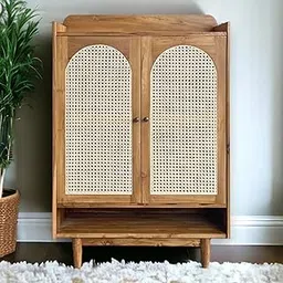 TGF Furniture Store Mid-Century Modern Storage Cabinet – Solid Wood Frame with Cane Webbing Doors, Natural Finish, Stylish Accent Storage Unit for Living Room, Bedroom, or Entryway-picture-14