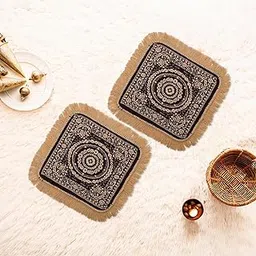 Kuber Industries Pack of 2 Velvet Finish Pooja mat for Sitting on Floor | Traditional Rangoli Print Aasan Puja Cloth for Home Mandir | Suitable for Prayer & Meditation | Golden Brown-image-24