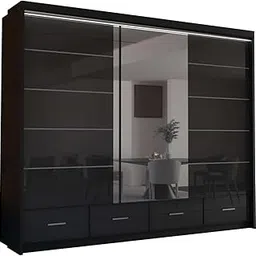 Grand furnish Engineered Wood Wardrobe with Mirror and Drawers, Black Modern Style-image-42