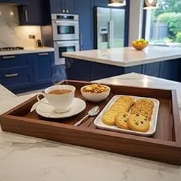Premium Wooden Serving Tray with Handles, Dark Brown, Elegant Kitchen and Dining Accessory for Tea, Coffee, Snacks and Breakfast-image-14