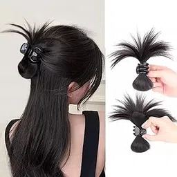 2 PCS Claw Clip Ponytail Hair Extension Short Claw Clip Straight Wig Hair Clip High Ponytail Hair Accessories Synthetic Fake Ponytail Hair Clamps for Women Girls, Black (Black)-picture-55