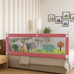 Mee Mee Comfy Baby Bed Rail Guard 6ft (180cmx72cm), Elephant Print Bed Rails for Baby & Toddler Safety, Portable, Adjustable Height, Single Side Bed Rail, Pack of 1 (Pink) image 1