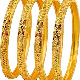 kenayosha.com Kenayosha Gold Plated Bangles Set for Women & Girls | Handcrafted Traditional Chudiyan Set with Intricate Meenakari Work - Kada/Kangan Set for Women (2020)-picture-46