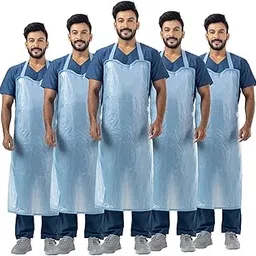HOSPRIQS Unisex Reusable Plastic (PVC) Waterproof & Dustproof Apron | Tie Type, Back Open For Medical, Hospital & Household Uses | Free Size (Blue, Pack Of 5)-picture-20