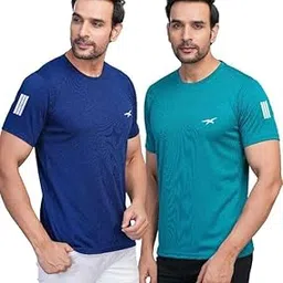 Men's Dot Knit Polyester Solid T-Shirt Combo - Pack of 2-image-3