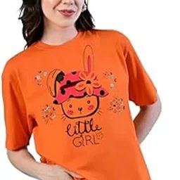 Women’s Round Neck Graphic Print T-Shirt – Short Sleeve Polyester Casual Top Color Orange (WOMENS-1003 ORENGE)-image-21
