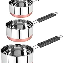 PANCA Sauce Pan Set for Tea, Milk Pan, Copper Sauce Pan Combo Set Gas and Induction Compatible - 1, 1.5 and 2.5 Litre Capacity, Sauce Pot Cookware with Handle- Set of 3-picture-34