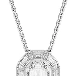 Women Mesmera Small Pendant, Octagon Cut, White, Rhodium Plated-image-3