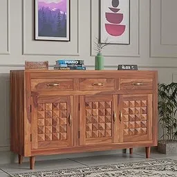 wood crony Solid Sheesham Wood Sideboard Cabinet with 3 Drawer & 3 Shelves - Chest of Drawers Wooden Drawer Storage Cabinet for Bedroom Living Room Storage Furniture Decor (Design 11)-picture-44