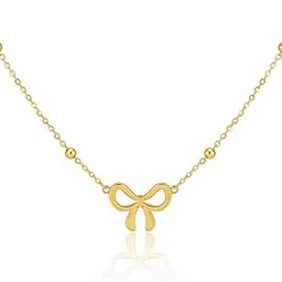 gemgleam Elegant Gold Bow Pendant Necklace with Beaded Chain, Dainty Fashion Jewelry for Women, 18K Gold Plated-picture-26