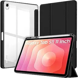 Robustrion Cover Case for Samsung Galaxy Tab S11 11" Cover with [S-Pen Holder], Hybrid Flip Cover Case for Samsung S11 Tablet 11 inch with Transparent Back [Auto Sleep Wake] - Black-image-77