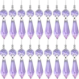20 Pieces Chandelier Icicle Crystal U-drop Prisms Lamp Parts Glass Pendants Beads for Wedding, Party or Holiday Decoration, 38mm, Purple-image-41