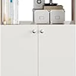 FURNEASER Aplent Wooden Bookshelf with Doors | Engineered Wood Book Cabinet Storage Organizer | Freestanding Bookcase for Living Room, Office, Bedroom – Exotic Teak & Frosty White Finish-picture-19