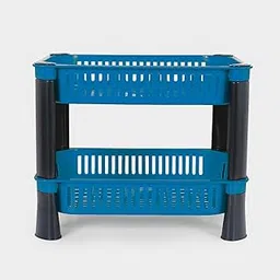 PULSBERY Multi-Purpose Plastic Vegetable Storage Trolley Basket, Shelves Movable Stand, Vegetable Organizer Rack Space-Saving Solution for Home, Office and Kitchen Corner Rack (2 Layer, Blue)-picture-10