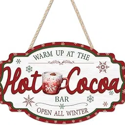 HOURIA 3D Christmas Hot Cocoa Bar Sign,Vintage Hot Cocoa Open all Winter Christmas Wood Hanging Plaque,11.5"*7.3" Red Hot Cocoa Winter Christmas Decoration for Bar Accessories Cafe Party-picture-11
