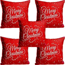 Polyester Jute Merry Christmas Throw/Pillow Covers, Cushion Covers for Living Room - Set of 5, 16 X 16 Inch (Multicolor, Dv516Mccjute0007)-picture-12