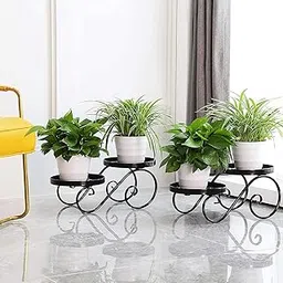 Elegant 2-Tier Metal Plant Stand Decorative Flower Pot Holder with Scrollwork Design for Indoor & Outdoor Spaces Perfect for Patio Garden Balcony or Living Room Pack of 2 (Black)-picture-17