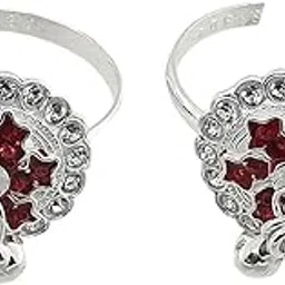 Pure Silver Sweet Red Meena Colour Thumb Toe Ring With Ghungroo Bichhiya For Women ~ Pack in 2 Piece-image-33