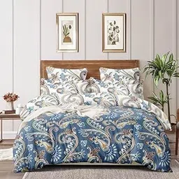 RJVT Microfiber Fabric Floral Quilt Reversible King Size Comforter Extra Soft Suitable for Winter Bedding(Size-90x100 Inches)(Color-Light Sky Royal Blue)-picture-16