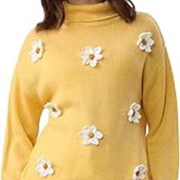 the souled store Turtleneck Sweater: Yellow Daisy Women and Girls Full Sleeves Turtleneck Floral Appliqué Knitted Acrylic Lightweight Casual Summer Oversized Sweater-picture-15