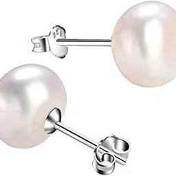 clara 925 Pure Sterling Silver Real White Pearl 7 mm Studs Earrings | Rakhi Rakshabandhan Gift for Sister Bhabhi | Gift for Women & Girls| Rhodium Plated image 1