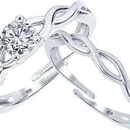 Pure 925 Silver Couples Ring - Chandi ki Matching Rings For Couple, Couple Rings for Lovers Pair, Couples Ring Combo Silver (Adjustable Size)-image-96