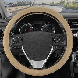 Beige Microfiber Leather Steering Wheel Cover, Finger Grip Design, Breathable, Anti-Slip, Odorless, Compatible with Mahindra Rexton-picture-35