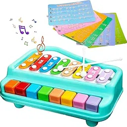 VGRASSP 2 in 1 Big Xylophone and Piano Toy for Kids with 8 Colorful Keys and Drum Sticks - Musical Instrument Toy for Baby and Toddlers - Turquoise-image-80
