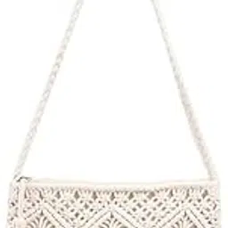 urooz Womens Crochet Lace Shoulder Bag with Braided Strap, Off-White, 25 x 18 cm-picture-47