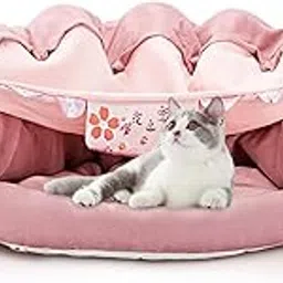 2 in 1 Cat Bed & Tunnel - Collapsible, Washable Design, Ideal for Small, Medium, and Large Indoor Cats. (Pink) image 1