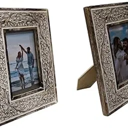 Accent Decora (Set Of 2 Handmade Wooden Carved Photo Frames For Table 6x4 Inch | Antique Vintage Style Picture Frame with Floral Design | Rustic Home & Office Tabletop Décor-picture-17
