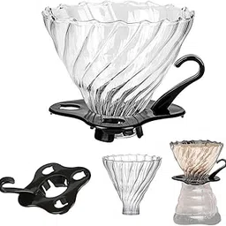 Supvox® V60 Glass Coffee Dripper with Handle & Base Pour Over Glass Dripper with Stand Pour-Over Coffee Cone, V60 Alternatives, for 3-4 Cups image 1