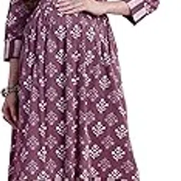 rajnandini Women's Cotton Jaipuri Printed Maternity Gown with Zipper for Women for Pre & Post Pregnancy & Easy Breastfeeding (JOPLJPR201-P_Dusty Mauve_P)-picture-13