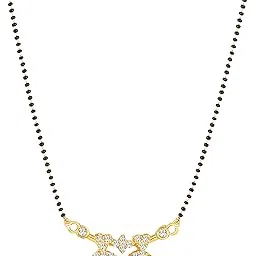American Diamond Mangalsutra for women stylish 1gm gold mangal sutra short AD CZ Pendant Necklace design jewellery for women nallapusalu chains one gram 18 inch black beads chain golden -26-image-95