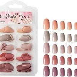 Rubyface 120 Pcs Soft Gel Nails | Medium Round Artificial Nails Extensions | Combo in 5 Colors With Glue Stickers | Acrylic Nails Press ons for Women Girls (02, 0.21 g (Pack of 120))-picture-49