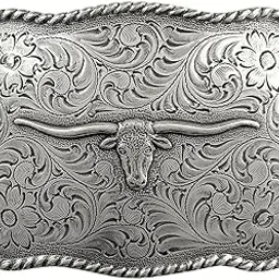belts.com Sterling Silver Plated Texas Longhorn Steer Engraved Western Belt Buckle-picture-20