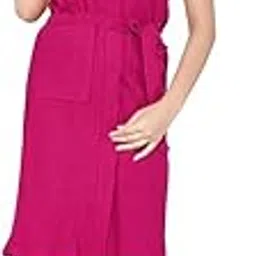 ELEVANTO Premium Collection Half Sleeve Terry Cotton Bathrobe-Free Size(Rani)(Free Size)-image-2