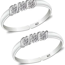 Sterling Silver Toe Rings for Women | White CZ and Ruby Stone 925 Pure Chandi Bichiya Floral Design Indian Toe Rings for women stylis-image-56