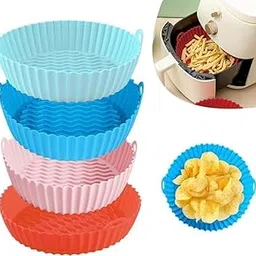 Cooking Oven Insert Accessories, Air Fryer Silicone Basket Liners, Pot with Ear Handles, Nonstick Reusable with Handles, 4 Pack, Multicolor-picture-23