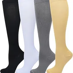 lullaxx 4 Packs Medical Compression Socks For Women and Men Arch Support Circulation -Best for Running,Nursing,Athletic Calf socks (black, white and grey) X/XL/XXL, Black, white, gray, beige, L-XL image 1