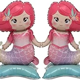 AMFIN (Pack of 2) 3D Self Standing Mermaid Foil Balloon, Pastel Birthday Decoration - Pink & Blue-picture-28