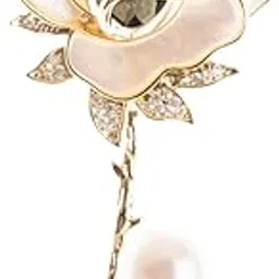 Pearl Rose Flower Brooch Pin | 18k Gold Plated | Trendy, Lightweight & Comfortable | Stylish & Tarnish-Resistant | Qty : 1pc-image-3