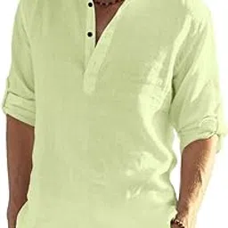 bellstone Men's Cotton Blend Solid Regular Shirt (KURTA800_Light Yellow_L-picture-17